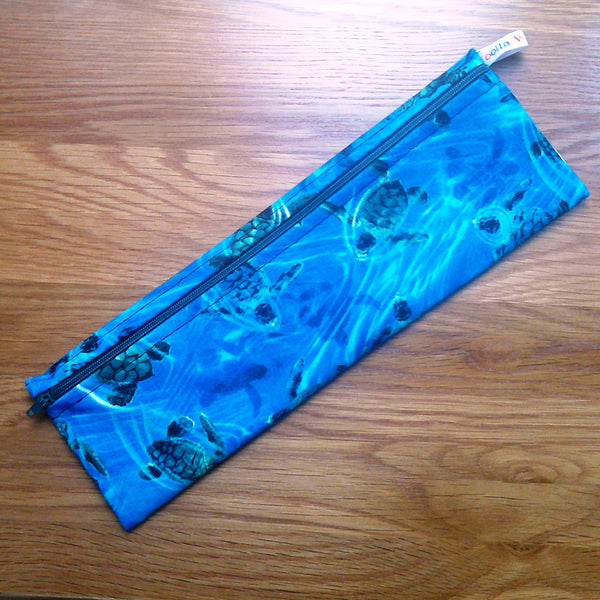 Straw Cutlery Pouch Extra Large, Toothbrush case, Pencil Bag, Crochet Hook Zip Pouch, Chopstick Case Picnic Work Lunch Eco Turtles