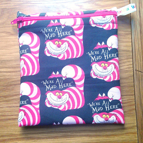 Reusable Snack Bag - Bikini Bag - Lunch Bag - Make Up Bag Small Poppins Waterproof Lined Zip Pouch - Sandwich - Period Mad Cat