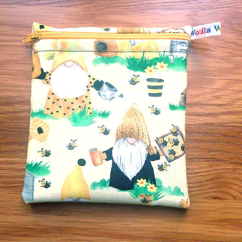 Reusable Snack Bag - Bikini Bag - Lunch Bag - Make Up Bag Small Poppins Waterproof Lined Zip Pouch - Sandwich - Period Bee Gnome Tomte