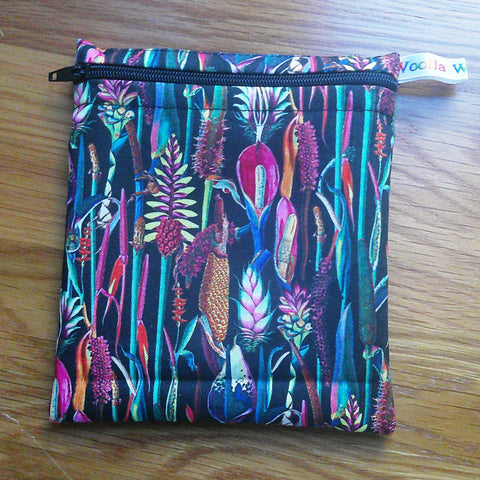 Reusable Snack Bag - Bikini Bag - Lunch Bag - Make Up Bag Small Poppins Waterproof Lined Zip Pouch - Sandwich - Period Botanical