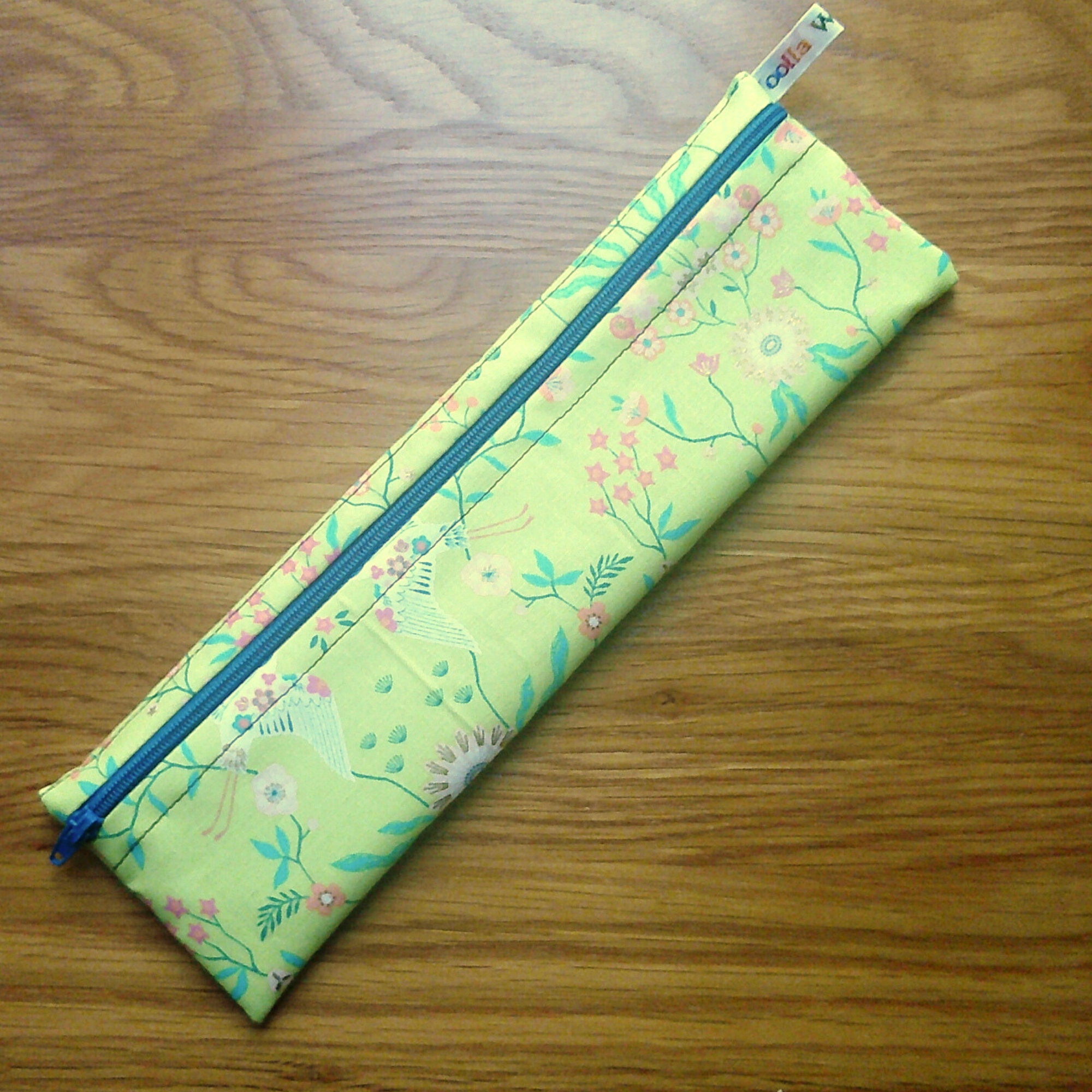 Straw Cutlery Pouch Washable Reusable Chopstick Utensil Crochet Hook Pencil Pen Case Waterproof Lined Zip Pouch Eco Lime Crane