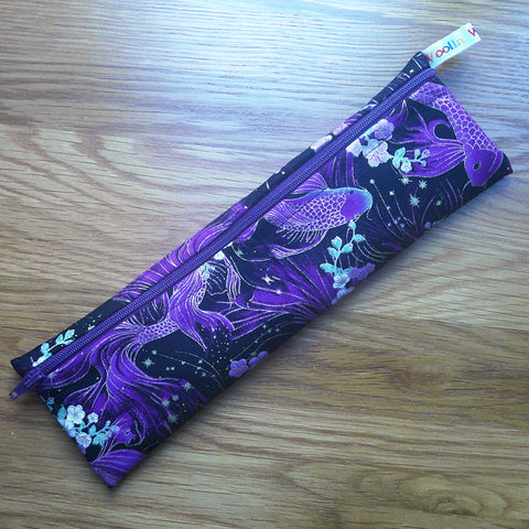 Straw Cutlery Pouch Washable Reusable Chopstick Utensil Crochet Hook Pencil Pen Case Waterproof Lined Zip Pouch Eco Purple Koi