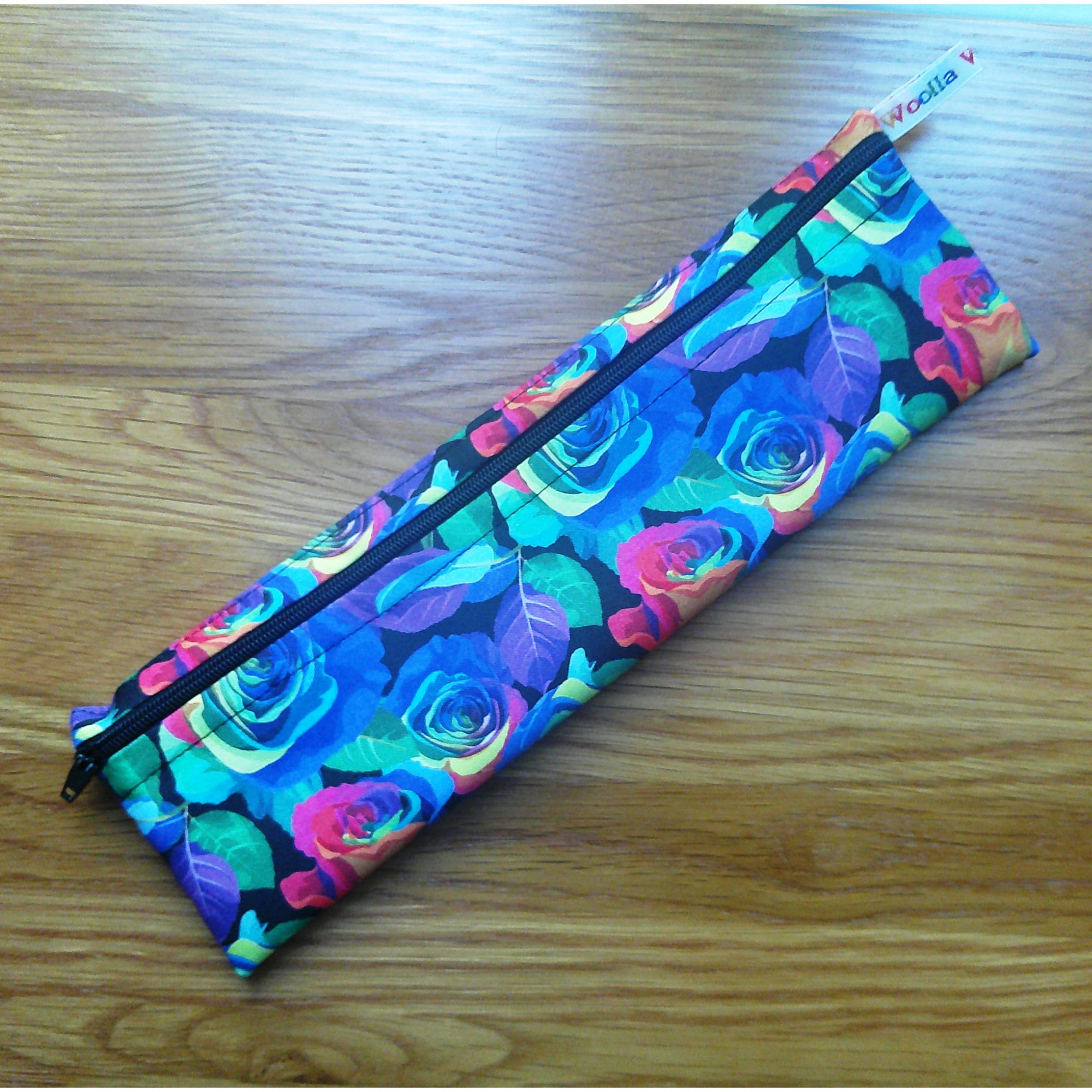 Straw Cutlery Pouch Washable Reusable Chopstick Utensil Crochet Hook Pencil Pen Case Waterproof Lined Zip Pouch Eco Abstract Roses