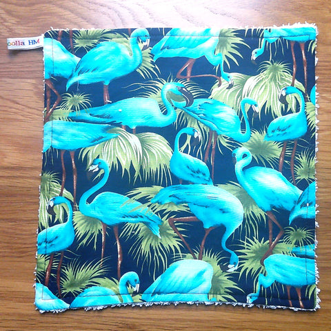 Face Flannel, Towel backed cloth, Wash Cloth, UnPaper Towel, Face Wipe, Makeup Remover, Eco Friendly, Plastic Free - Teal Flamingo