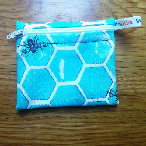 Small Reusable Cotton Pouch Eco-Friendly Waterproof Snack Bag Plastic-Free Zip Bag for Travel, Accessories, Organization Blue Honeycombe bee