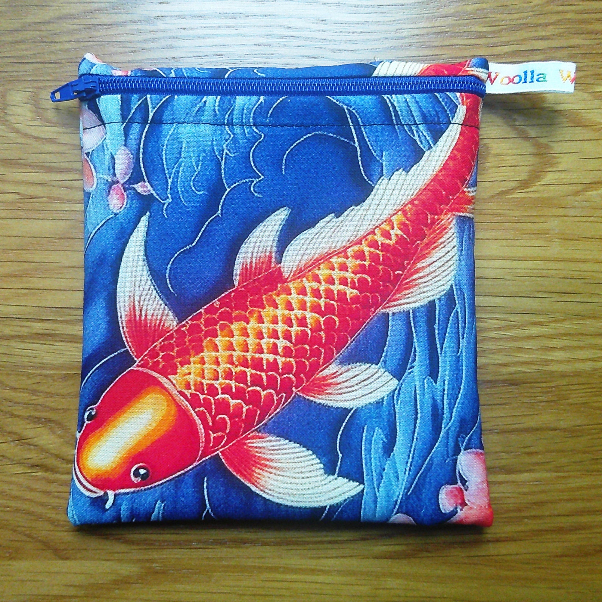 Reusable Snack Bag - Bikini Bag - Lunch Bag - Make Up Bag Small Poppins Waterproof Lined Zip Pouch - Sandwich - Period - Navy Koi