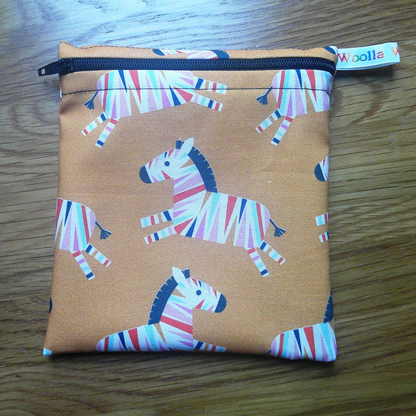 Reusable Snack Bag - Bikini Bag - Lunch Bag - Make Up Bag Small Poppins Waterproof Lined Zip Pouch - Sandwich - Period - Zebra Frolic