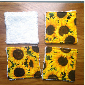 Reusable Face Wipes, Reusable Cotton Pads, Washable Wipes, Makeup Remover Pads, Baby Wipes, Reusable Cleaning Pads 4 Pck Sunflower Patch