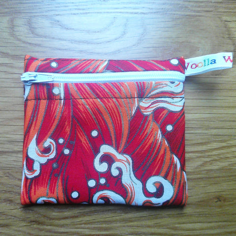 Snack Bag, Coin Purse, Pouch for Food, Organise, Store, Protect, Eco-Friendly and Washable Lunch, Travel, and Storage - Red Waves