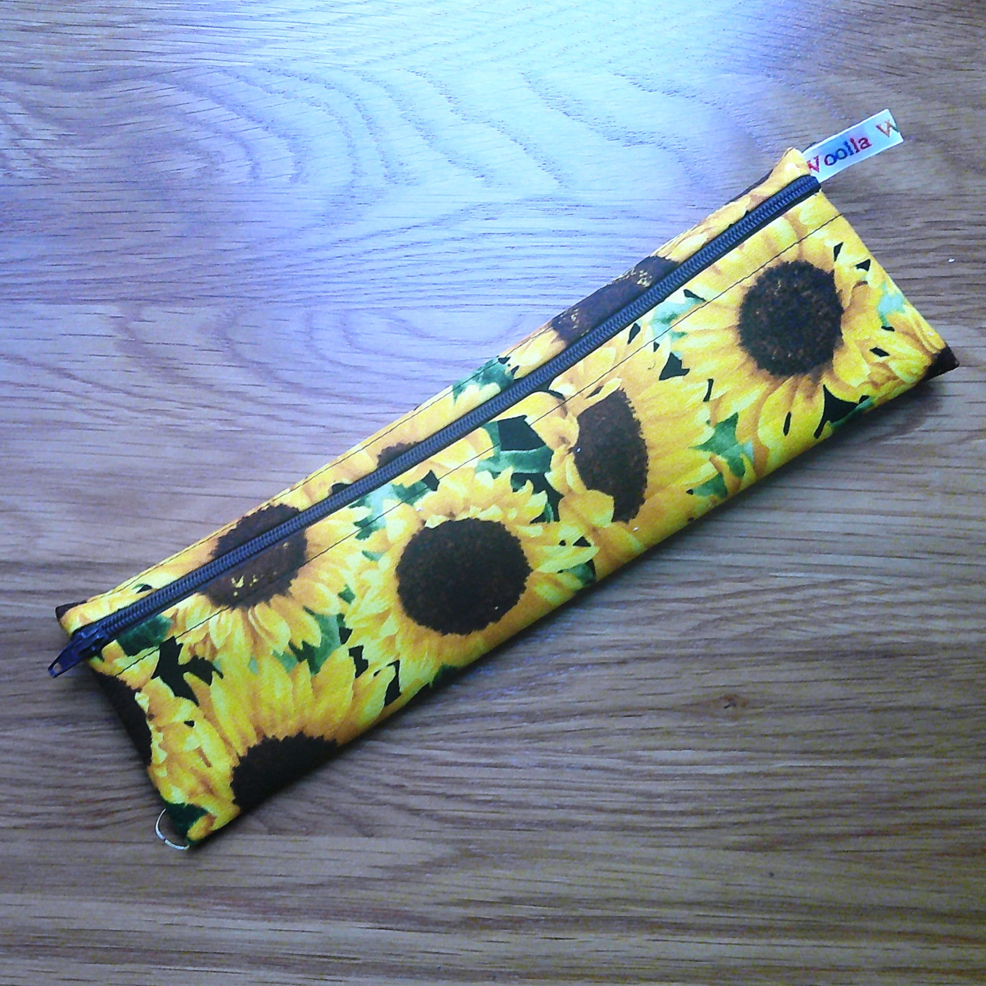 Straw Cutlery Pouch Washable Reusable Chopstick Utensil Crochet Hook Pencil Pen Case Waterproof Lined Zip Pouch Eco Sunflower Patch