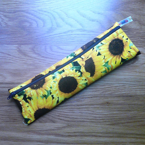 Straw Cutlery Pouch Washable Reusable Chopstick Utensil Crochet Hook Pencil Pen Case Waterproof Lined Zip Pouch Eco Sunflower Patch