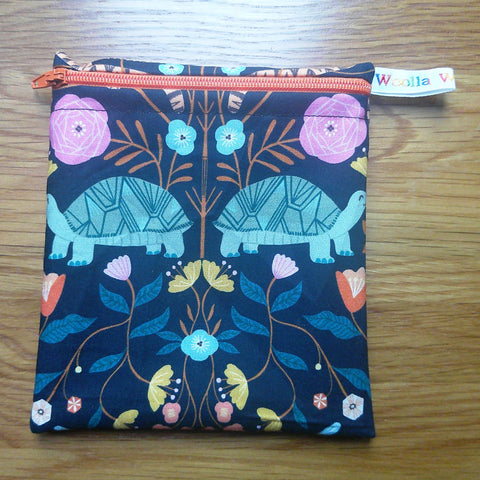 Reusable Snack Bag - Bikini Bag - Lunch Bag - Make Up Bag Small Poppins Waterproof Lined Zip Pouch - Sandwich - Period - Turtle Tiger