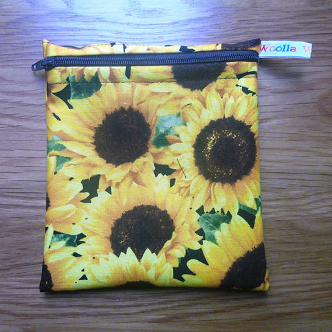 Reusable Snack Bag - Bikini Bag - Lunch Bag - Make Up Bag Small Poppins Waterproof Lined Zip Pouch - Sandwich - Period - Sunflower Patch