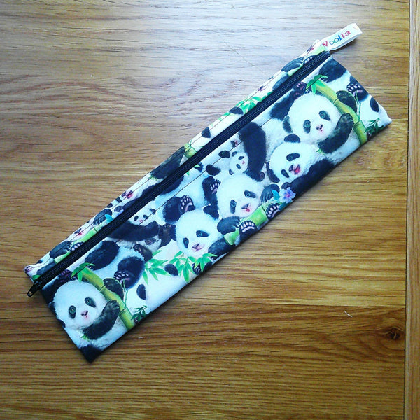 Straw Cutlery Pouch Washable Reusable Chopstick Utensil Crochet Hook Pencil Pen Case Waterproof Lined Zip Pouch Eco  Panda Panda