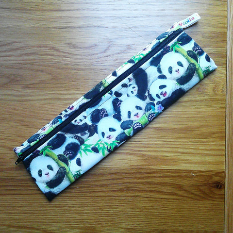 Straw Cutlery Pouch Washable Reusable Chopstick Utensil Crochet Hook Pencil Pen Case Waterproof Lined Zip Pouch Eco  Panda Panda