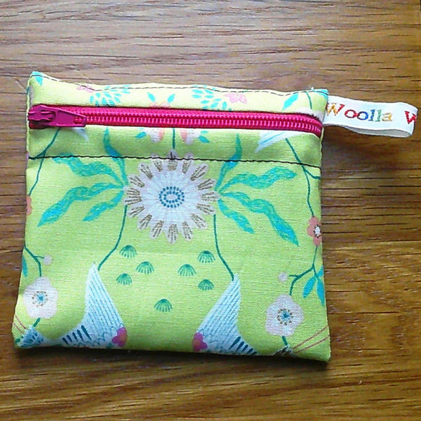 Snack Bag, Coin Purse, Pouch for Food, Organise, Store, Protect, Eco-Friendly and Washable Lunch, Travel, and Storage - Lime Crane