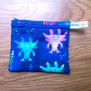 Snack Bag, Coin Purse, Pouch for Food, Organise, Store, Protect, Eco-Friendly and Washable Lunch, Travel, and Storage - Axolotl Salamander