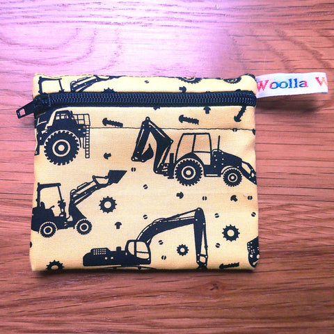 Snack Bag, Coin Purse, Pouch for Food, Organise, Store, Protect, Eco-Friendly and Washable Lunch, Travel, and Storage - Yellow Digger