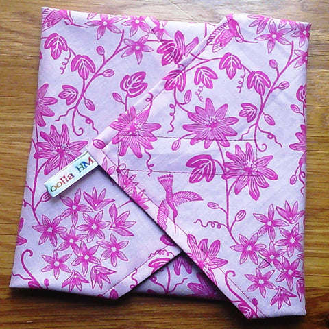 Reusable Sandwich Wrap, Wax Wrap Alternative Vegan Sustainable Sandwiches -Eco Zero Waste Hook & Loop Fastener - Pink Hummingbird