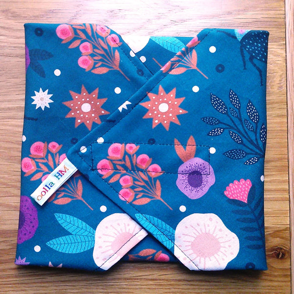 Reusable Sandwich Wrap, Wax Wrap Alternative Vegan Sustainable Sandwiches -Eco Zero Waste Hook & Loop Fastener - Floral Beetle