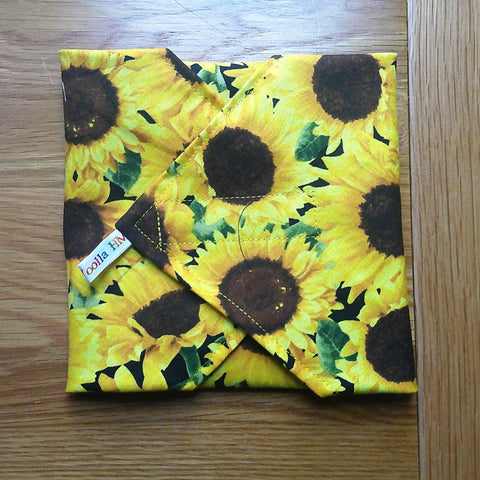 Reusable Sandwich Wrap, Wax Wrap Alternative Vegan Sustainable Sandwiches -Eco Zero Waste Hook & Loop Fastener - Sunflower Patch