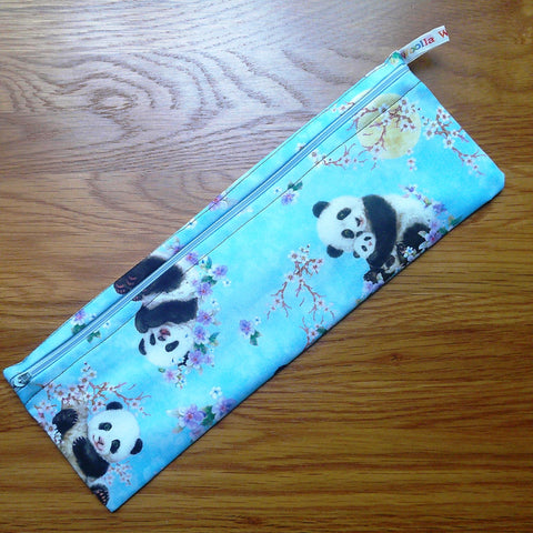 Straw Cutlery Pouch Extra Large, Toothbrush case, Pencil Bag, Crochet Hook Zip Pouch, Chopstick Case Picnic Work Lunch Eco Panda Moon