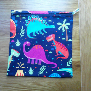 Large Food Storage, Bikini Bag,  Toiletries Pouch, Charger Store, Zipper Beauty Organiser, Craft Box, Waterproof Lined  - Bright Dinosaur