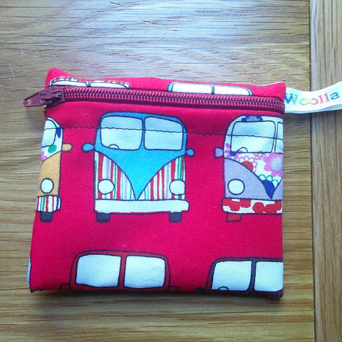 Snack Bag, Coin Purse, Pouch for Food, Organise, Store, Protect, Eco-Friendly and Washable Lunch, Travel, and Storage - Red Campervan