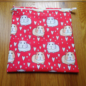 Large Food Storage, Bikini Bag,  Toiletries Pouch, Charger Store, Zipper Beauty Organiser, Craft Box, Waterproof Lined Guinea Pig Love