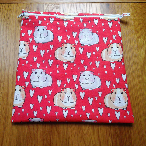 Large Food Storage, Bikini Bag,  Toiletries Pouch, Charger Store, Zipper Beauty Organiser, Craft Box, Waterproof Lined Guinea Pig Love