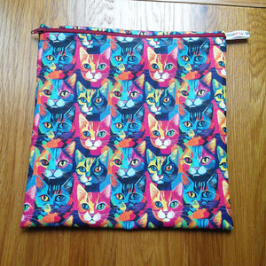 Large Food Storage, Bikini Bag,  Toiletries Pouch, Charger Store, Zipper Beauty Organiser, Craft Box, Waterproof Lined Abstract Cats