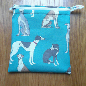 Reusable Snack Bag - Bikini Bag - Lunch Bag - Make Up Bag Small Poppins Waterproof Lined Zip Pouch - Sandwich - Period - Whippet Dog