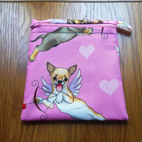 Reusable Snack Bag - Bikini Bag - Lunch Bag - Make Up Bag Small Poppins Waterproof Lined Zip Pouch - Sandwich - Period - Angel Dogs 2