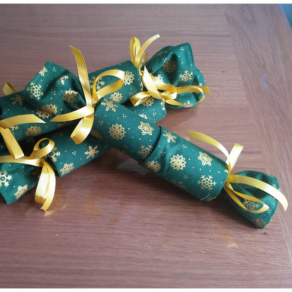 Green Gold Snowflake Fabric Reusable Christmas Cracker Pullable Eco Friendly Crackers Zero Waste, Stocking Filler Christmas Table Decoration