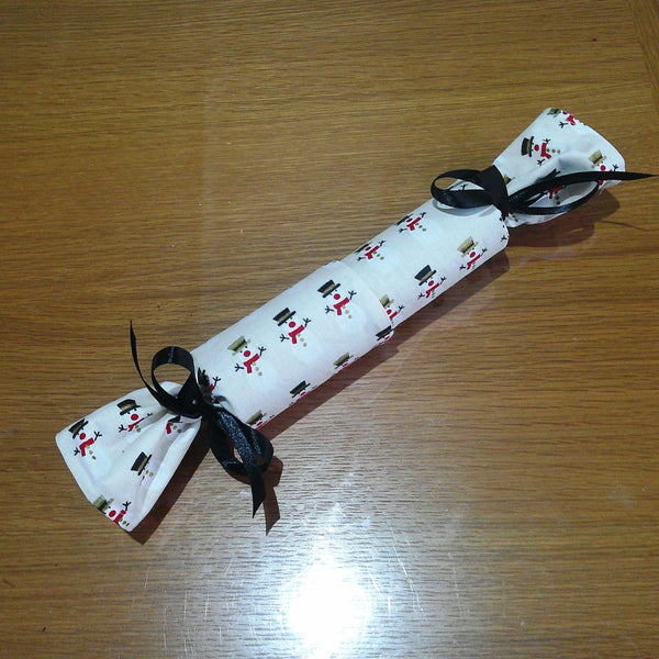 White Snowmen Fabric Reusable Christmas Cracker Pullable Eco Friendly Crackers Zero Waste, Stocking Christmas Table Decoration