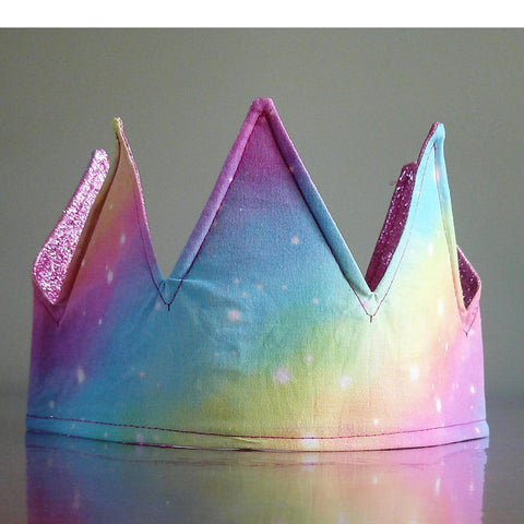 Rainbow Galaxy with Pink Glitter Fabric Christmas Crown Reversible Adjustable 1 Size Fit All Party Hat Birthday  Zero Waste