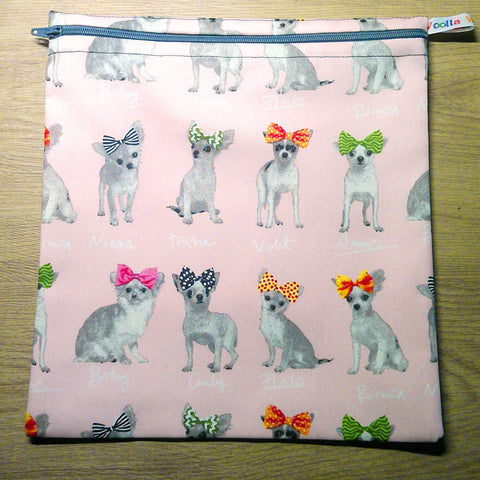 Large Food Storage, Bikini Bag,  Toiletries Pouch, Charger Store, Zipper Beauty Organiser, Craft Box, Waterproof Lined Chihuahua Dogs