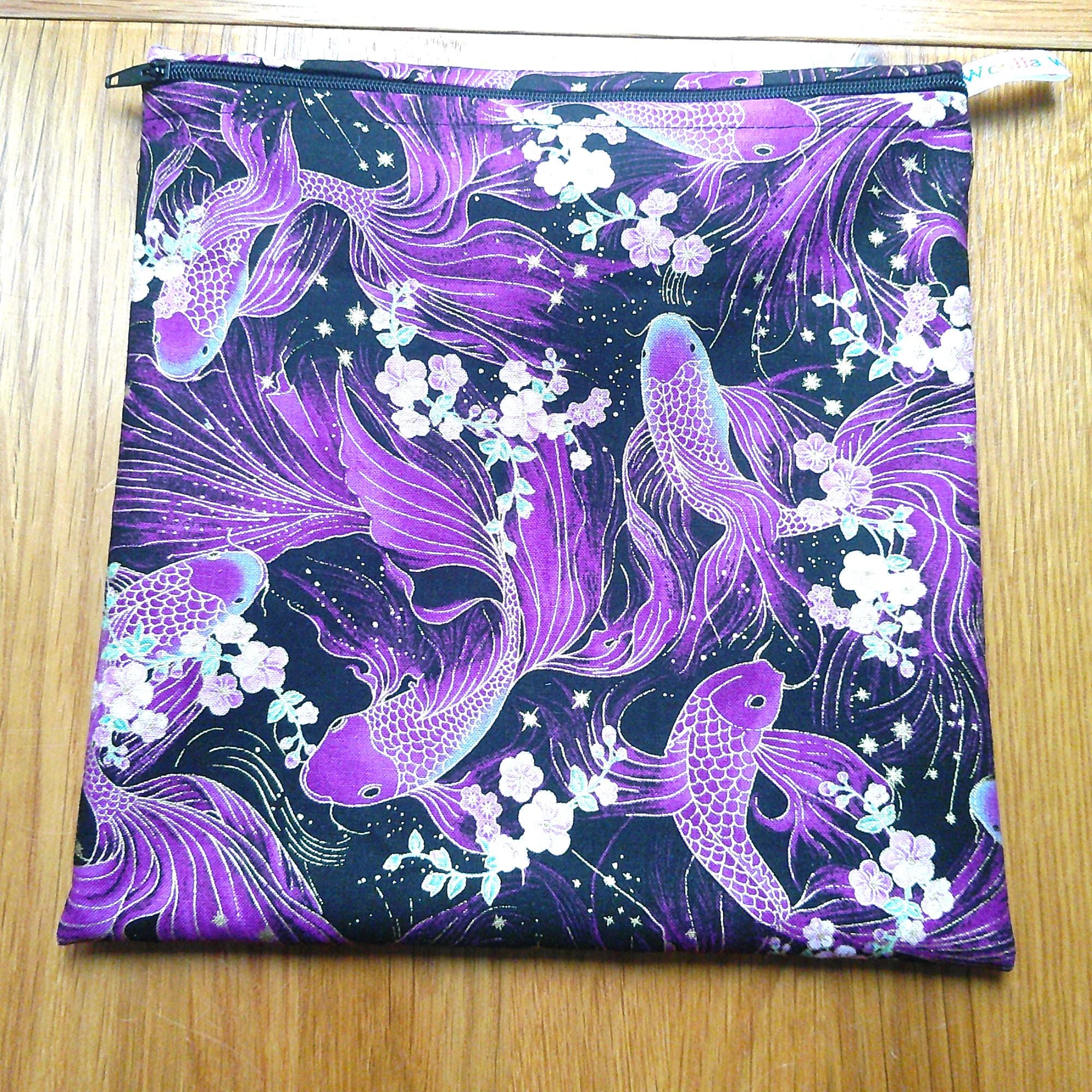 Large Food Storage, Bikini Bag,  Toiletries Pouch, Charger Store, Zipper Beauty Organiser, Craft Box, Waterproof Lined Purple Koi