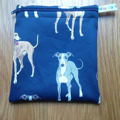 Reusable Snack Bag - Bikini Bag - Lunch Bag - Make Up Bag Small Poppins Waterproof Lined Zip Pouch - Sandwich - Period - Navy Greyhound