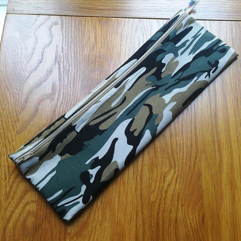 Straw Cutlery Pouch Extra Large, Toothbrush case, Pencil Bag, Crochet Hook Zip Pouch, Chopstick Case Picnic Work Lunch Green Camo