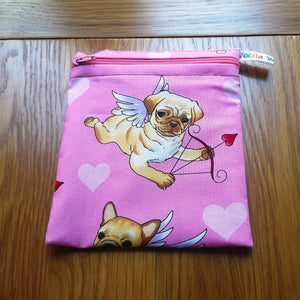 Reusable Snack Bag - Bikini Bag - Lunch Bag - Make Up Bag Small Poppins Waterproof Lined Zip Pouch - Sandwich - Period - Angel Dogs 1