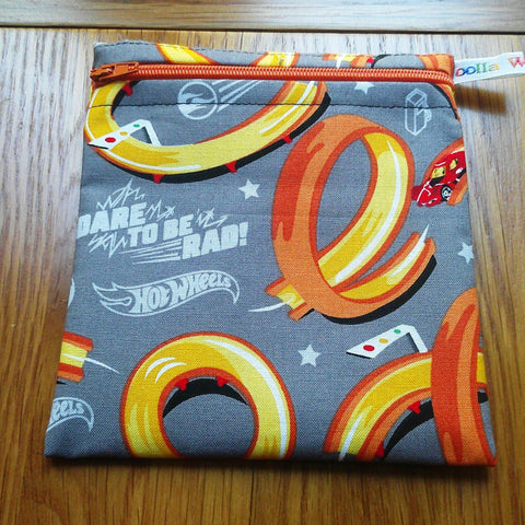 Reusable Snack Bag - Bikini Bag - Lunch Bag - Make Up Bag Small Poppins Waterproof Lined Zip Pouch - Sandwich - Period - Car Tracks