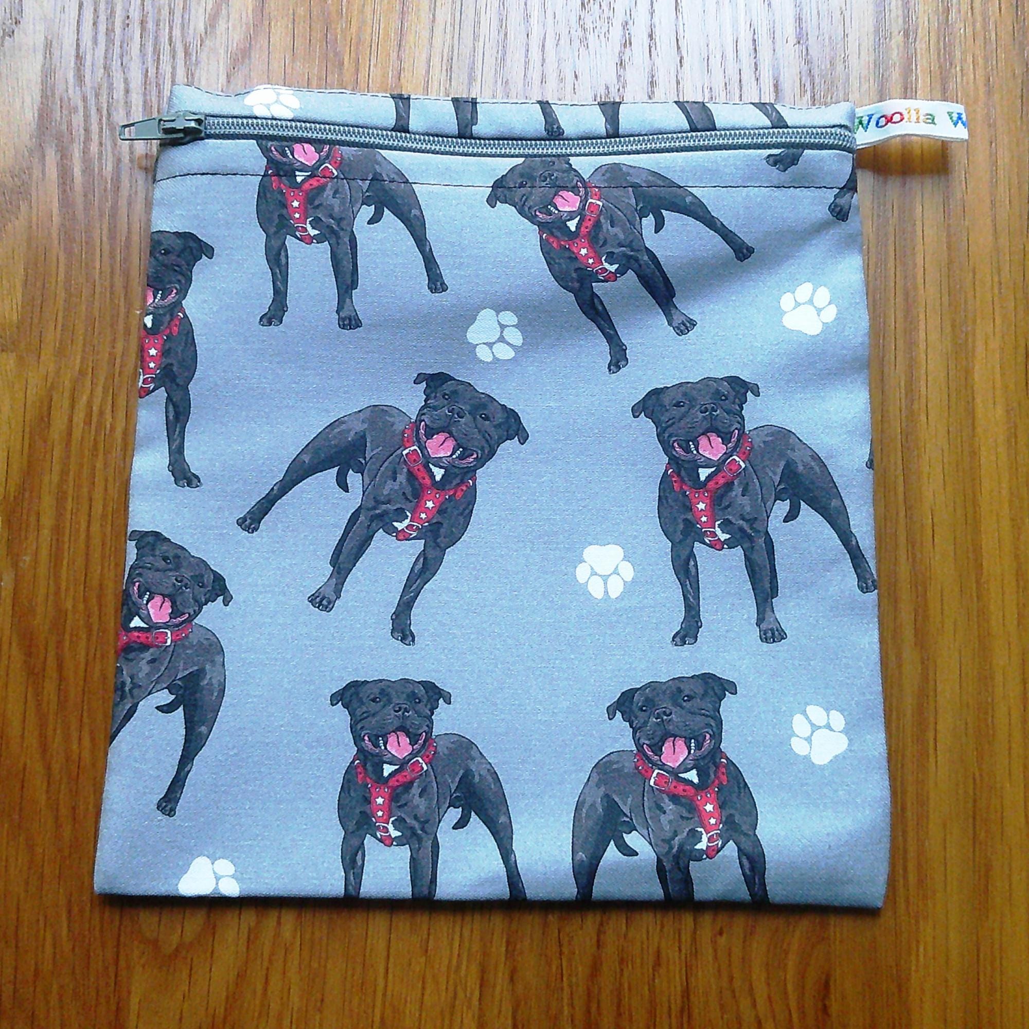 Reusable Sandwich Bag, Sanitary Pads Bag, Bagel Holder, Travel Makeup Bag Reusable Snack Pouch, Vegan Snack Box Wipes Bag, Staffie Dog