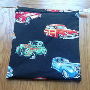 Reusable Sandwich Bag, Sanitary Pads Bag, Bagel Holder, Travel Makeup Bag Reusable Snack Pouch, Vegan Snack Box Wipes Bag, Vintage Cars