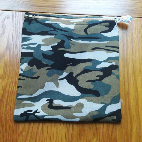 Reusable Sandwich Bag, Sanitary Pads Bag, Bagel Holder, Travel Makeup Bag Reusable Snack Pouch, Vegan Snack Box Wipes Bag, Green Camo