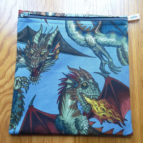 Large Food Storage, Bikini Bag,  Toiletries Pouch, Charger Store, Zipper Beauty Organiser, Craft Box, Waterproof Lined - Dragons