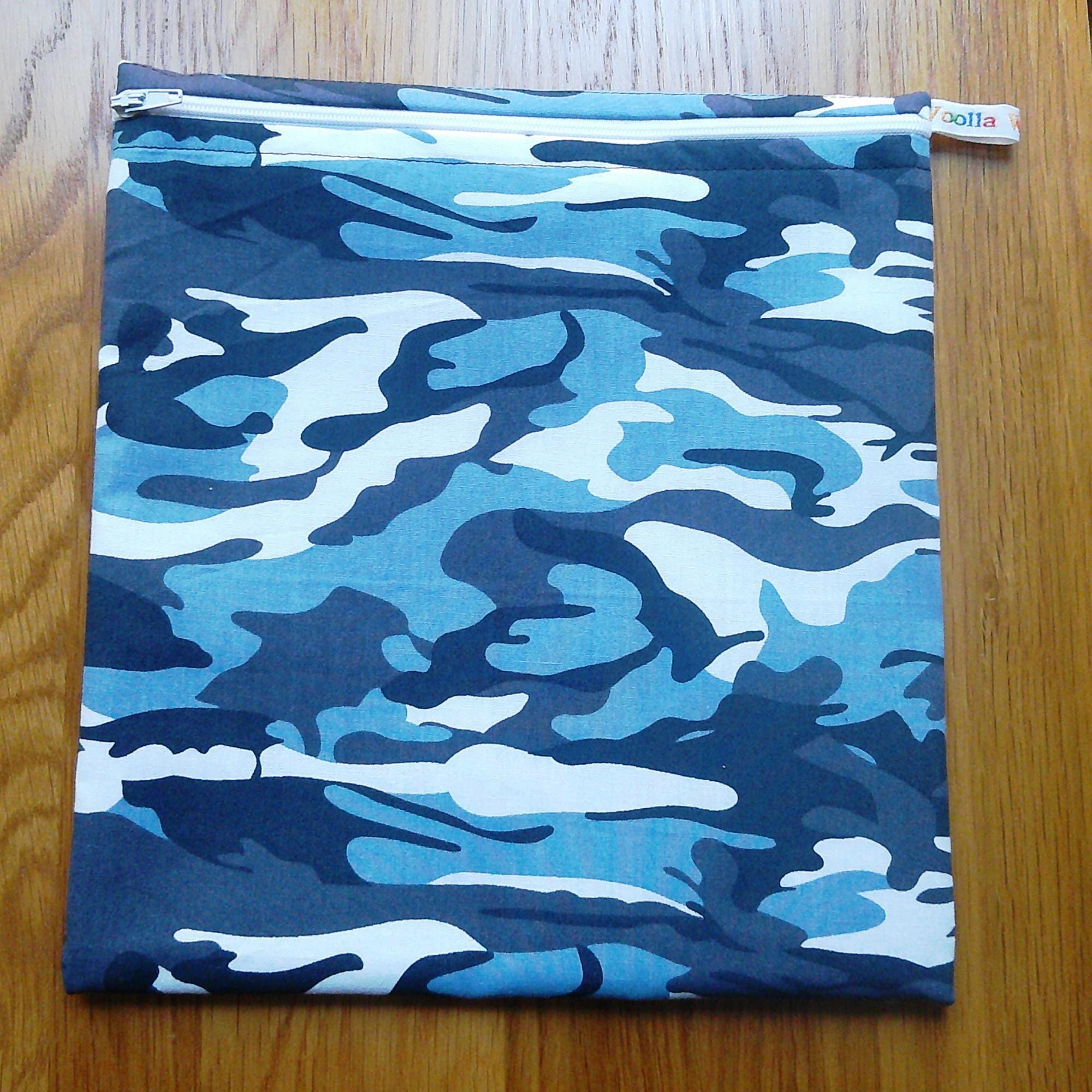 Large Food Storage, Bikini Bag,  Toiletries Pouch, Charger Store, Zipper Beauty Organiser, Craft Box, Waterproof Lined - Blue Camo