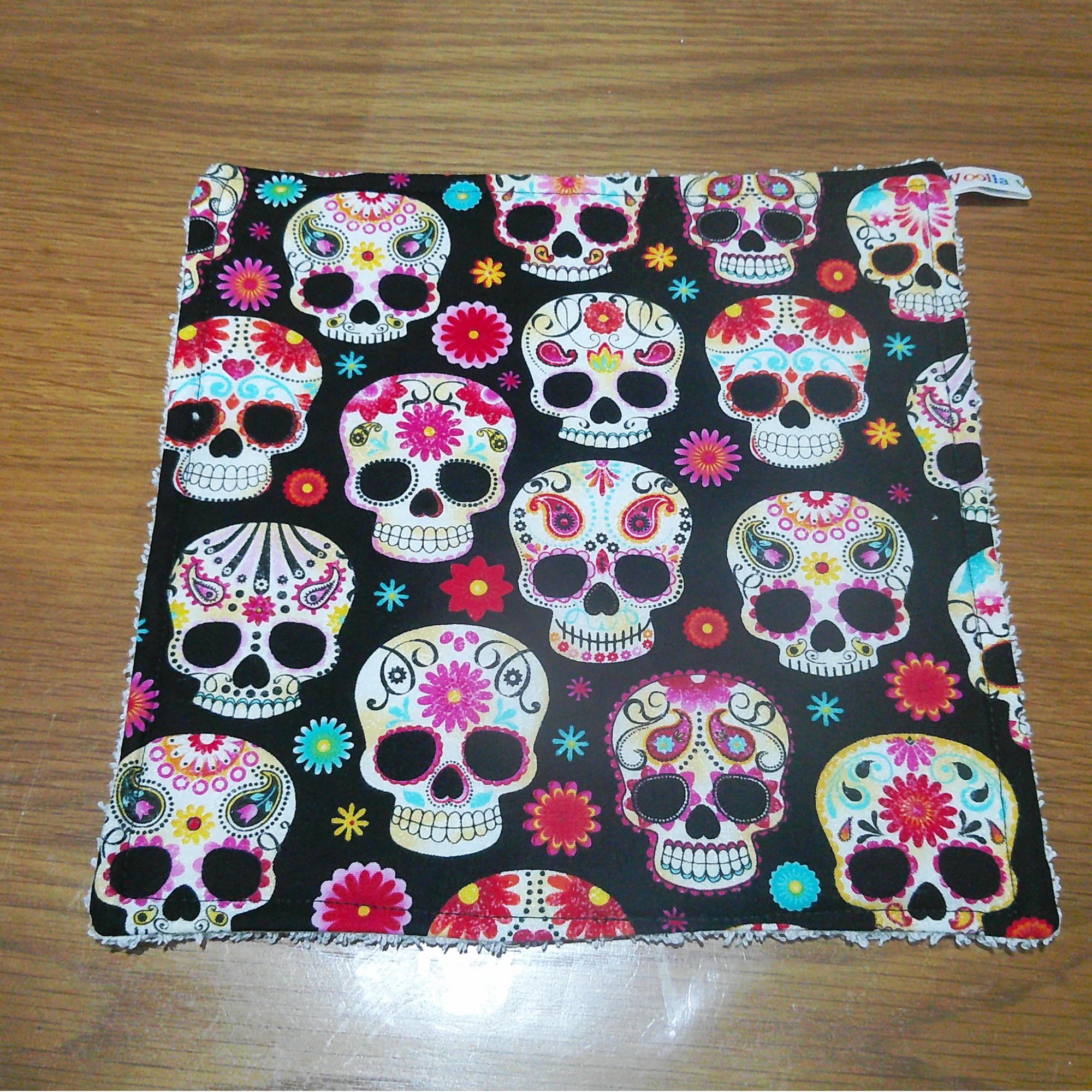 Face Flannel, Towel backed cloth, Wash Cloth, UnPaper Towel, Face Wipe, Makeup Remover, Eco Friendly, Plastic Free - Floral Bright Skulls