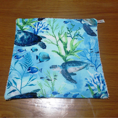 Face Flannel, Towel backed cloth, Wash Cloth, UnPaper Towel, Face Wipe, Makeup Remover, Eco Friendly, Plastic Free - Sea Turtle