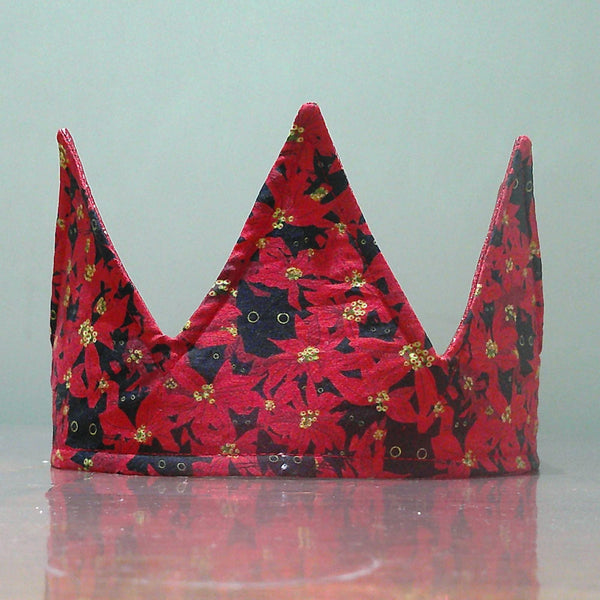 Poinsettia Cats With Red Glitter Fabric Christmas Crown Reversible Adjustable 1 Size Fit All Party Hat Birthday  Zero Waste